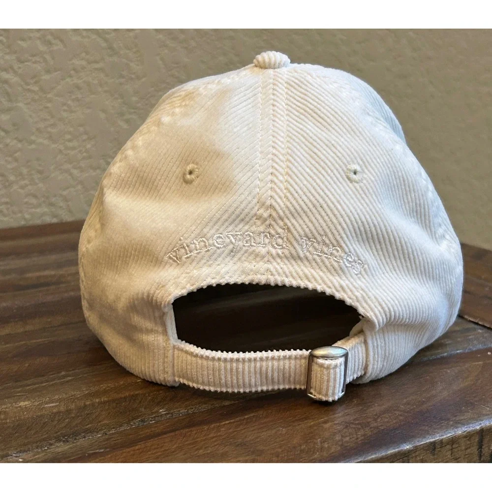 Vineyard Vines Unisex OS Cream Corduroy Baseball Cap Embroidered Whale Dad Hat - Picture 2 of 11